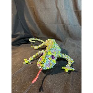 Handmade Beaded Lizard Gecko Chameleon Sculpture Ornament Figurine Green Purple